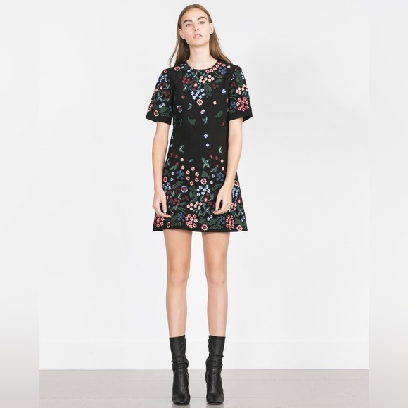 zara black floral embroidered dress Teela Black Embroidered Dress 9 / Black main image 0